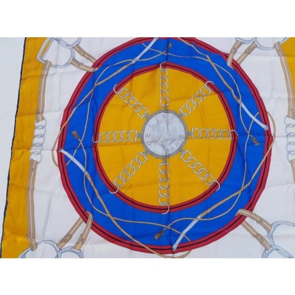 Celine Blue Red Gold Equestrian Print Silk Scarf - Picture 4 of 8
